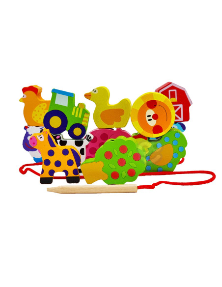 TOOKY TOY Drewniane Zwierzęta z Farmy do Nawlekania Na Sznurek