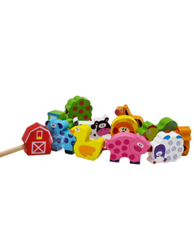 TOOKY TOY Drewniane Zwierzęta z Farmy do Nawlekania Na Sznurek