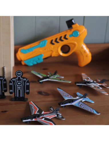 WOOPIE Pistolet Wyrzutnia Samolotów Automtyczna + 4 Samoloty