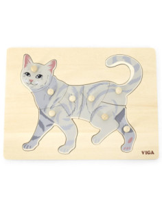 VIGA Drewniane Puzzle Montessori Kot z Pinezkami