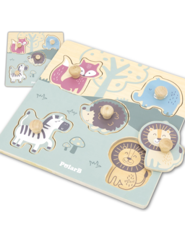 VIGA PolarB Drewniane Puzzle Zwierzęta z Pinezkami