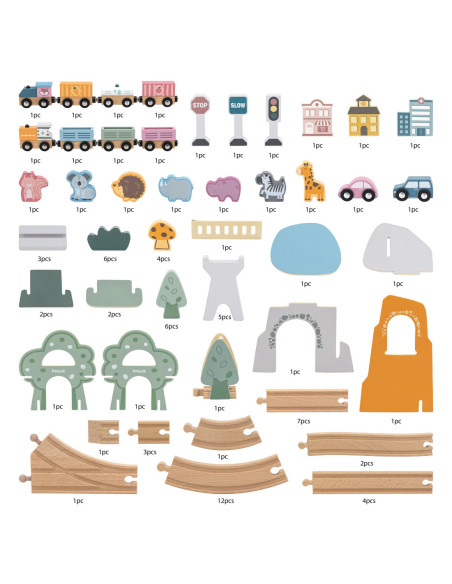 VIGA PolarB Drewniana kolejka dla dzieci Pociąg Tor 90 elementów