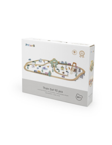 VIGA PolarB Drewniana kolejka dla dzieci Pociąg Tor 90 elementów