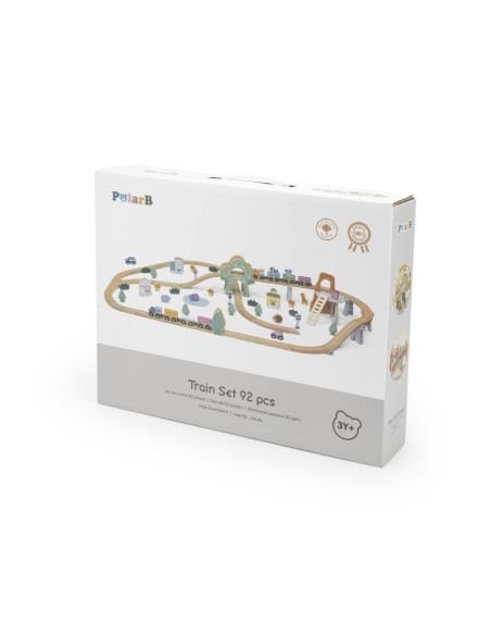 VIGA PolarB Drewniana kolejka dla dzieci Pociąg Tor 90 elementów