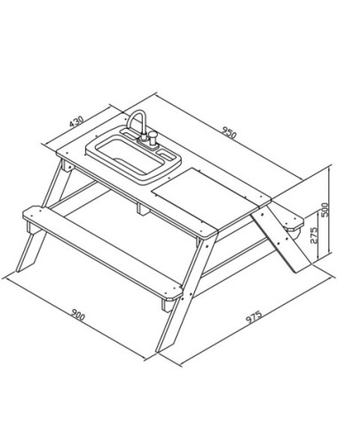 AXI Stół Piknikowy Emily z Ławką i Umywalką na Baterie oraz Pojemnikami na Wodę/Piasek