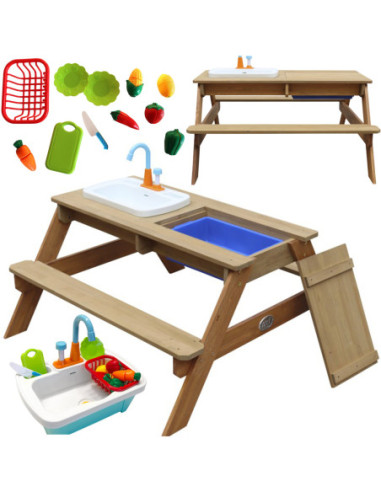 AXI Stół Piknikowy Emily z Ławką i Umywalką na Baterie oraz Pojemnikami na Wodę/Piasek