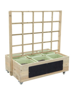 CLASSIC WORLD EDU Wooden Flower Stand on Wheels for the Garden + Blackboard