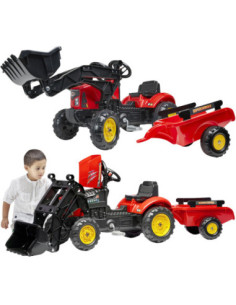 FALK Supercharger Tractor Red Opening Hood with Trailer + Bucket From 2 Years Old