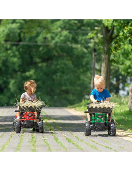 FALK Traktorek Supercharger Czerwony Otwierana Maska z Przyczepką + Łyżka Od 2 Roku Życia