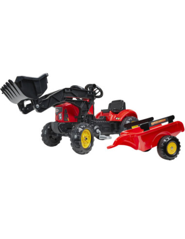 FALK Traktorek Supercharger Czerwony Otwierana Maska z Przyczepką + Łyżka Od 2 Roku Życia