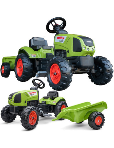 FALK Traktor Claas Zielony na Pedały z Przyczepą + Klakson od 2 Lat.