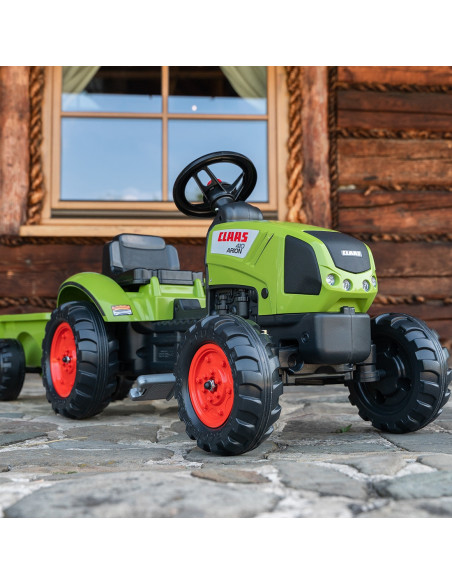 FALK Traktor Claas Zielony na Pedały z Przyczepą + Klakson od 2 Lat.