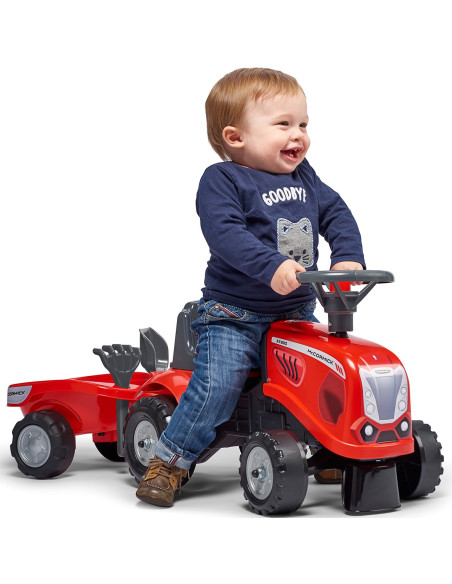 FALK Traktorek Baby Mac Cormick Czerwony z Przyczepką + akc. od 12 miesięcy