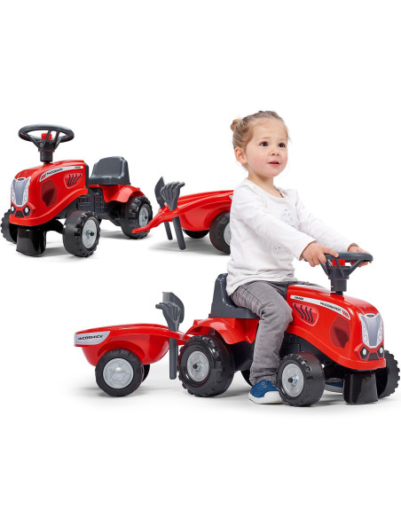 FALK Traktorek Baby Mac Cormick Czerwony z Przyczepką + akc. od 12 miesięcy