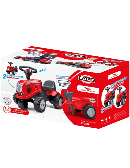 FALK Traktorek Baby Mac Cormick Czerwony z Przyczepką + akc. od 12 miesięcy