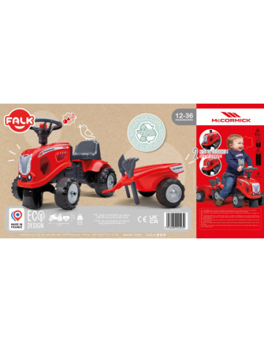 FALK Traktorek Baby Mac Cormick Czerwony z Przyczepką + akc. od 12 miesięcy