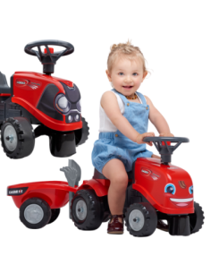 FALK Traktorek Baby Case IH Ride-On Czerwony z Przyczepką + akc. od 12 miesięcy