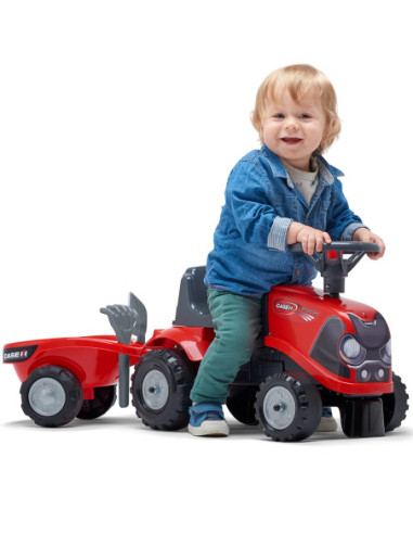 FALK Traktorek Baby Case IH Ride-On Czerwony z Przyczepką + akc. od 12 miesięcy