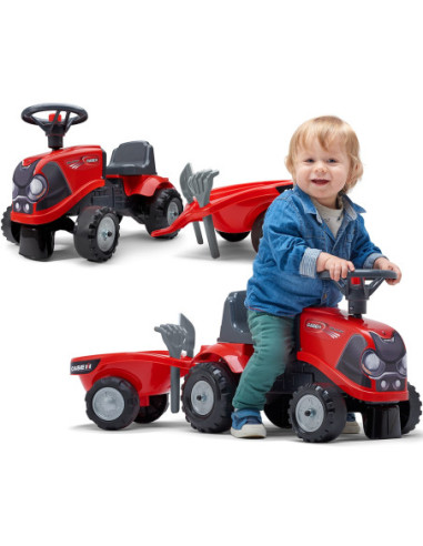 FALK Traktorek Baby Case IH Ride-On Czerwony z Przyczepką + akc. od 12 miesięcy