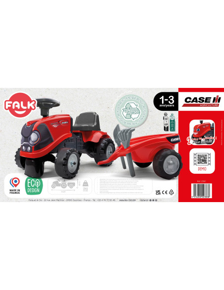FALK Traktorek Baby Case IH Ride-On Czerwony z Przyczepką + akc. od 12 miesięcy