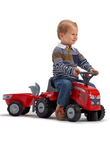 FALK Traktorek Baby Massey Ferguson Czerwony z Przyczepką + akc. Od 12 Miesięcy