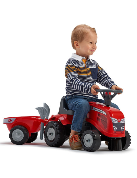 FALK Traktorek Baby Massey Ferguson Czerwony z Przyczepką + akc. Od 12 Miesięcy