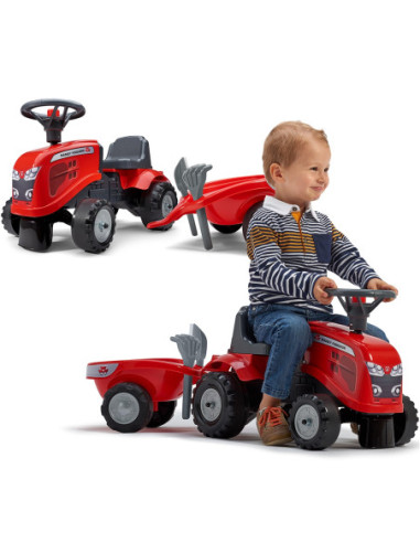 FALK Traktorek Baby Massey Ferguson Czerwony z Przyczepką + akc. Od 12 Miesięcy