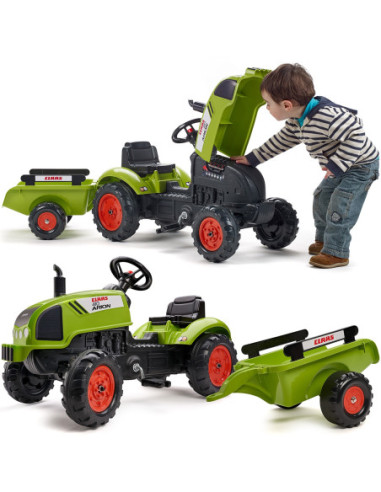 FALK Traktorek Claas Zielony na Pedały Klakson Przyczepa od 2 Lat.