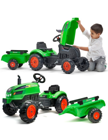 FALK Traktorek X Tractor Zielony z Przyczepką Klakson od 2 Lat
