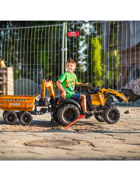 FALK Traktor Case IH Backhoe Pomarańczowy z Przyczepką Ruchoma Łyżka od 3 Lat