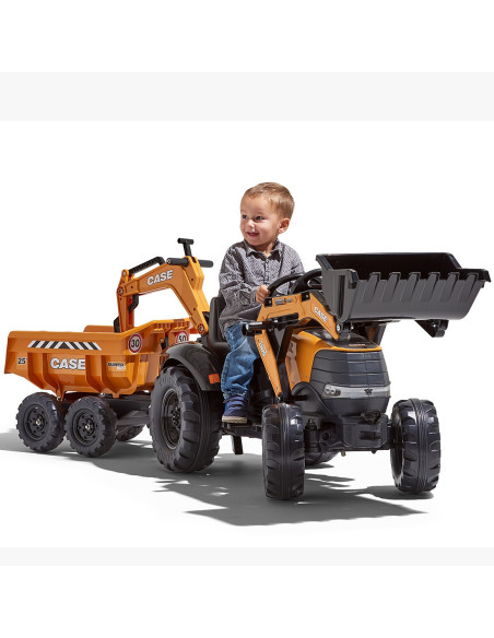 FALK Traktor Case IH Backhoe Pomarańczowy z Przyczepką Ruchoma Łyżka od 3 Lat