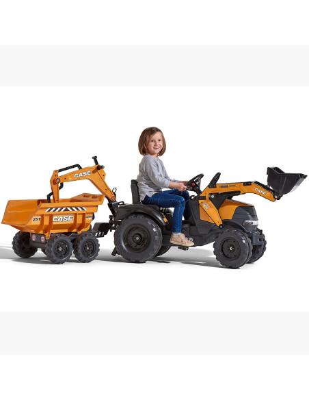 FALK Traktor Case IH Backhoe Pomarańczowy z Przyczepką Ruchoma Łyżka od 3 Lat