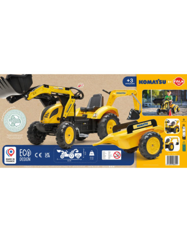 FALK Traktor na Pedały Koparka KOMATSU Łyżka + Przyczepa od 2 lat