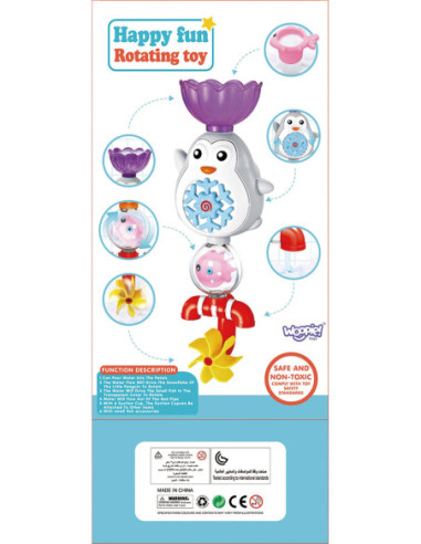 WOOPIE Pingwin Zabawka Wodna do Kąpieli Rybka Kołowrotek + Kubeczek Przelewowy