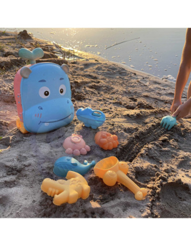 WOOPIE Zestaw do Piasku 3w1 Walizka Hipopotam + Zabawka Wodna