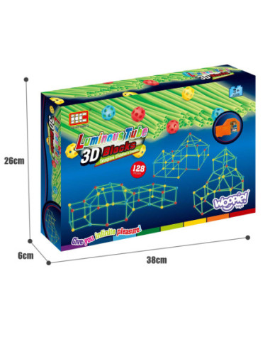 WOOPIE Duże Klocki Konstrukcyjne Słomki Rurki Świecące w Ciemności 128 el.