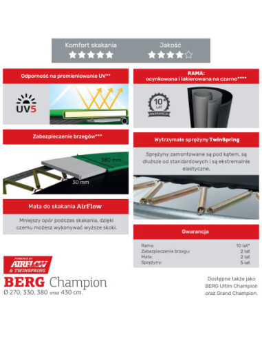 BERG  Trampolina Grand Champion InGround 350 Zielona+ Siatka Bezpieczeństwa Deluxe
