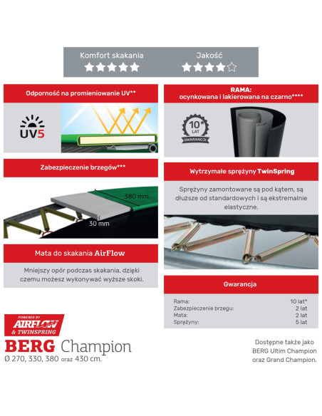 BERG  Trampolina Grand Champion InGround 350 Zielona+ Siatka Bezpieczeństwa Deluxe