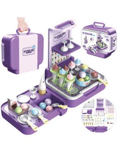 WOOPIE Walizka z Lodami 3w1 Kuchnia Sklepik Lodziarnia Przenośna 62 el.