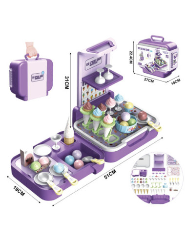 WOOPIE Walizka z Lodami 3w1 Kuchnia Sklepik Lodziarnia Przenośna 62 el.