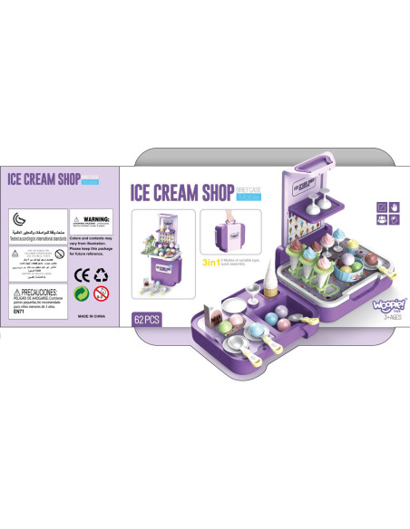 WOOPIE Walizka z Lodami 3w1 Kuchnia Sklepik Lodziarnia Przenośna 62 el.