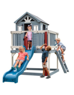 BACKYARD DISCOVERY Wooden Playhouse with Slide and Sandbox