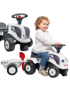 FALK Traktorek Baby Valtra Biały z Przyczepką + akc. od 1 roku
