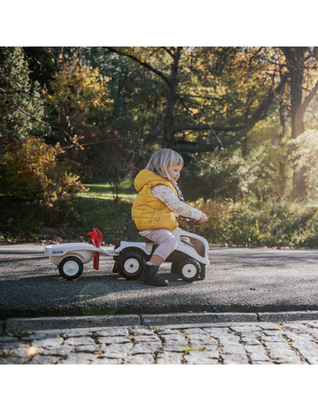 FALK Traktorek Baby Valtra Biały z Przyczepką + akc. od 1 roku