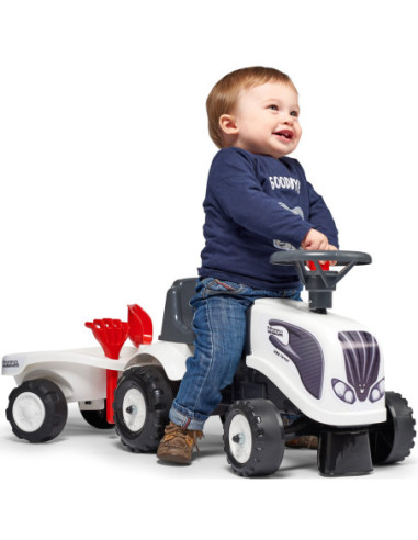 FALK Traktorek Baby Valtra Biały z Przyczepką + akc. od 1 roku