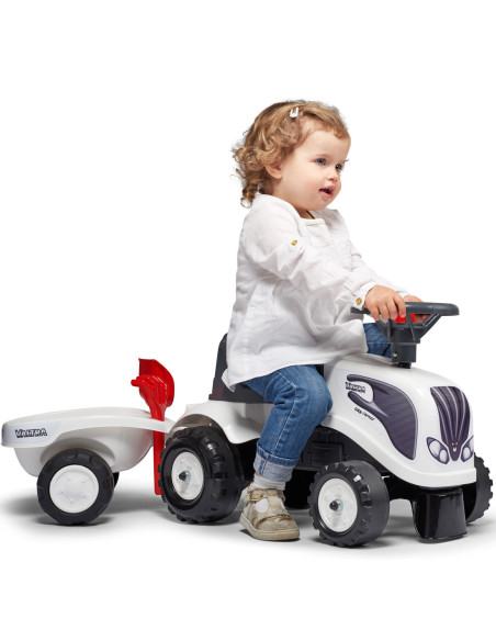 FALK Traktorek Baby Valtra Biały z Przyczepką + akc. od 1 roku
