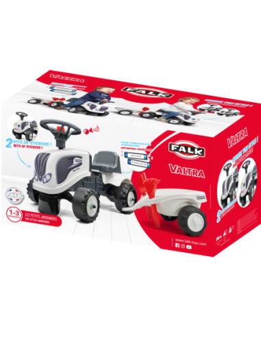 FALK Traktorek Baby Valtra Biały z Przyczepką + akc. od 1 roku