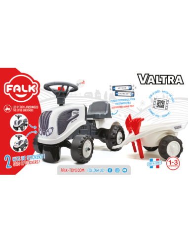 FALK Traktorek Baby Valtra Biały z Przyczepką + akc. od 1 roku