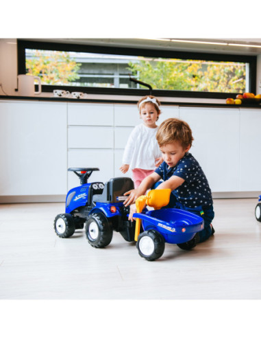 FALK Traktorek Baby Komatsu Żółty z Przyczepką + akc. od 1 roku