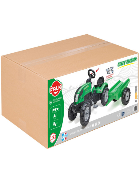 FALK Traktor Zielony na Pedały + Przyczepa i Klakson od 2 Lat.
